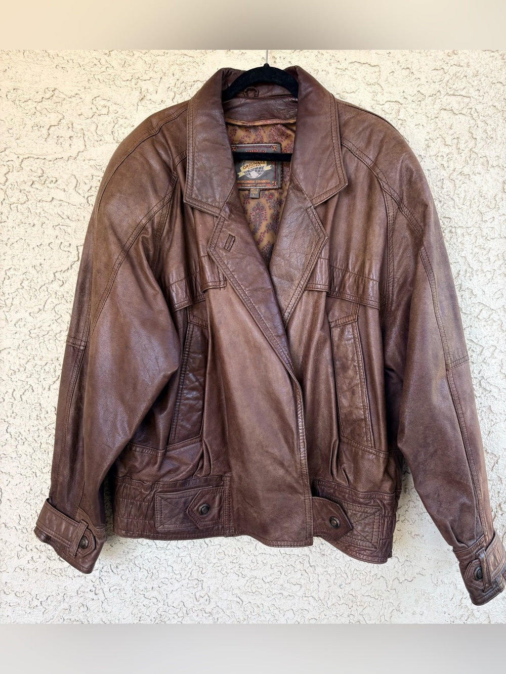 Vintage 80’s Wilsons Leather Men L Adventure Bound Brown Leather Bomber Jacket